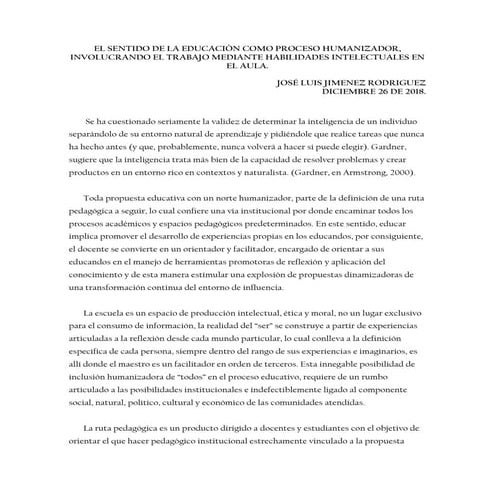 El sentido de la educación como proceso humanizador. | PDF