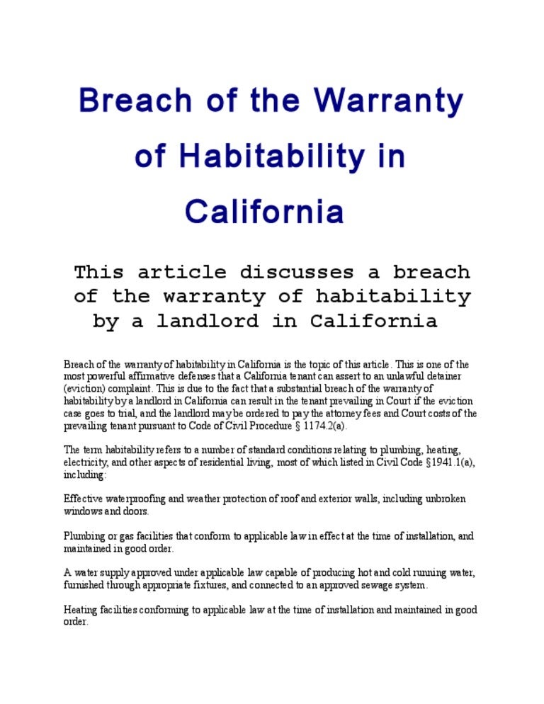 Breach of warranty of habitability in California