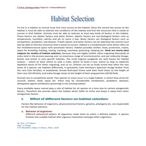 Animal Behavior: Habitat selection sudeshrathod