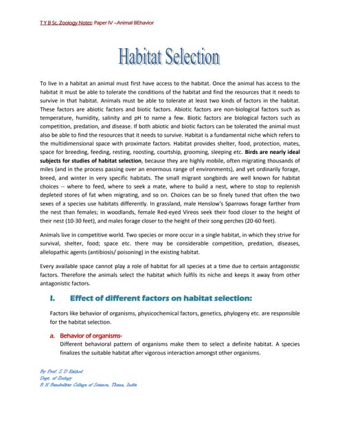 Animal Behavior: Habitat selection sudeshrathod