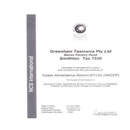 H A C C P Certificate