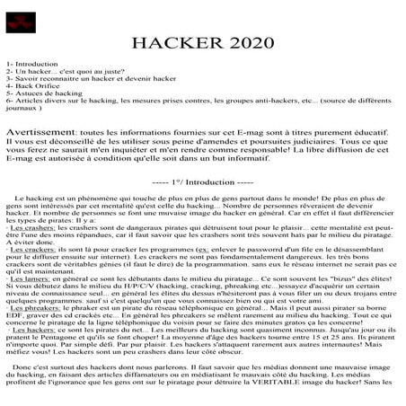 Cours qu'est ce qu'un hacker | PDF