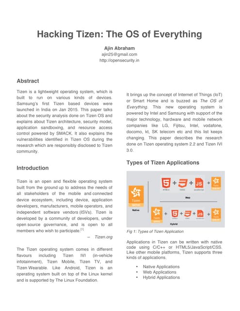 Hacking Tizen: The OS of everything - Whitepaper