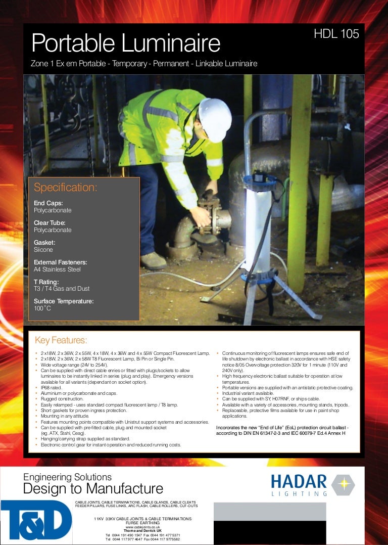 hadar hazardous area lighting hdl105 portable zone 1
