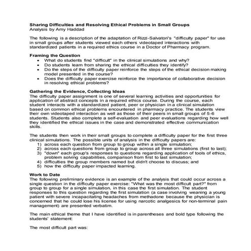 Amy Haddad: Analysis of Difficulty Paper Assignment