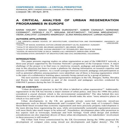 World wide examples of urban regeneration | PDF