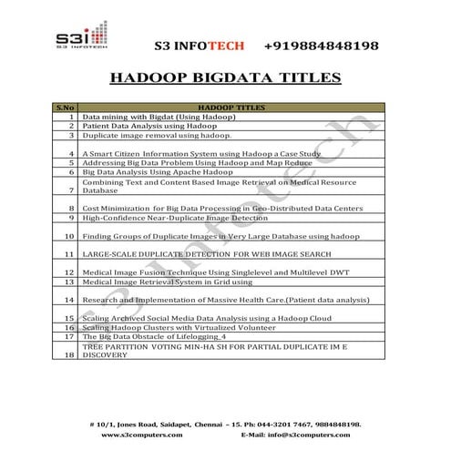 Hadoop bigdata projects list(ver)