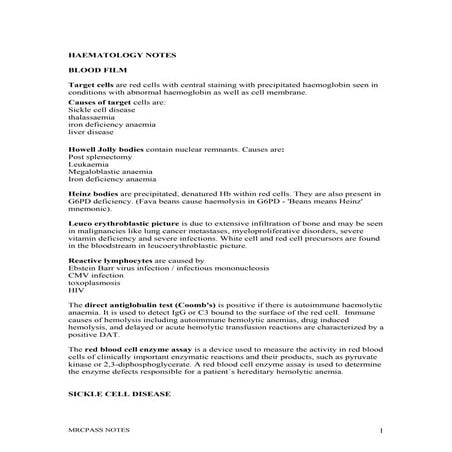 Hematology mnemonics | PDF