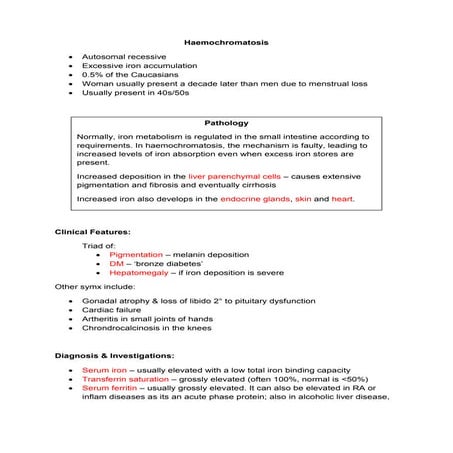 Haemochromotosis brief overview