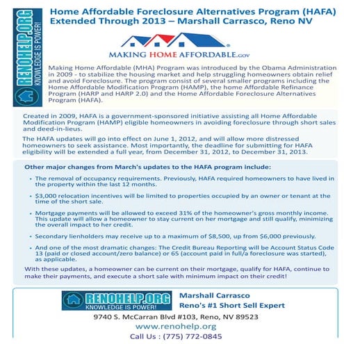 Home Affordable Foreclosure Alternatives Program Extended Through 2013 Marsha...