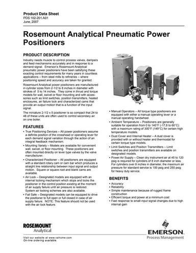 Rosemount Analytical Hagan Pneumatic Power Positioners