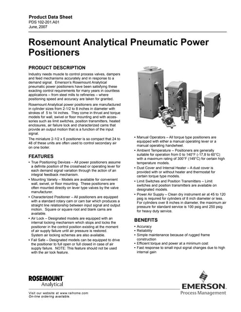 Rosemount Analytical Hagan Pneumatic Power Positioners