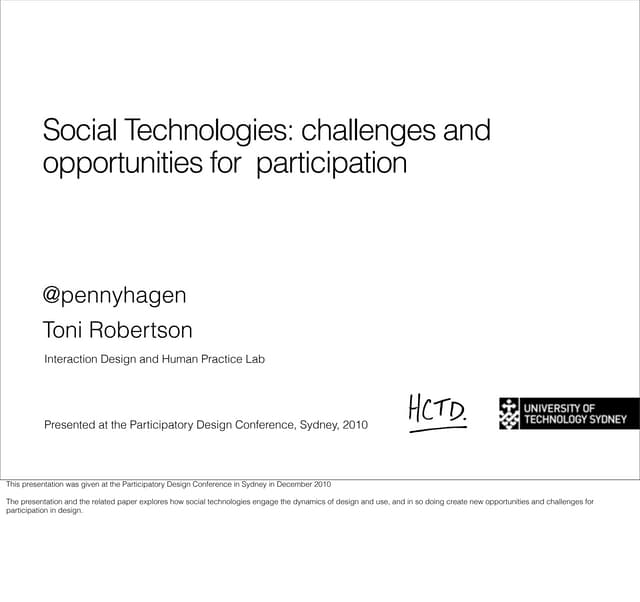 Social Technologies: challenges and opportunities for participation