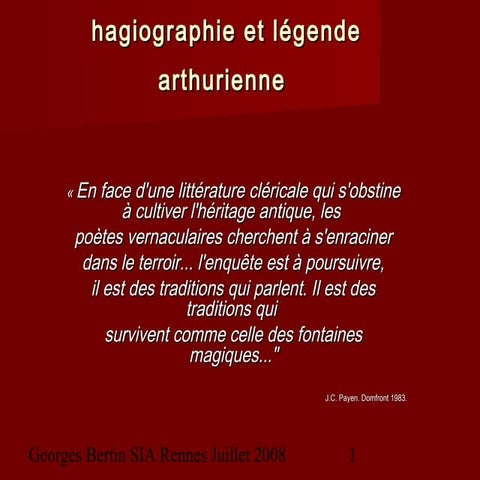 Hagiographie et légende arthurienne | PPT