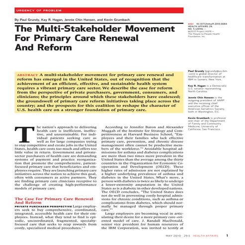 The Multi-StakeholderPatient Centered Medical Home - Movement For Primary Car...