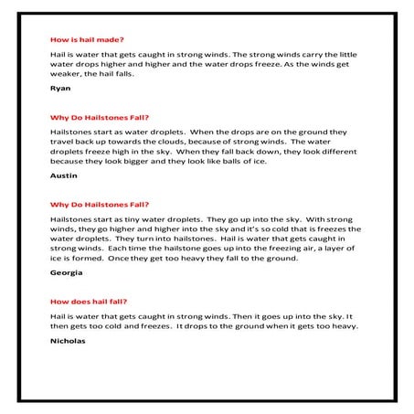 Hail explanation pieces written by the students of 1/2CP