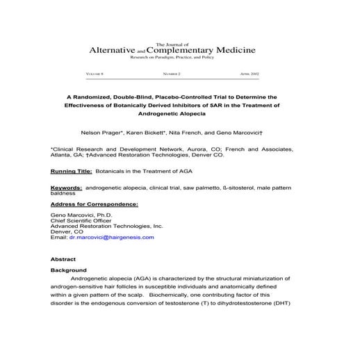 Hair Loss clinical research study in Men and Women.  Male Pattern Baldness an...