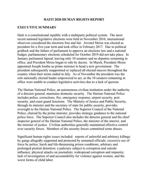 Rapport de 2020 du Département d'état sur la situation des droits de l'homme ...