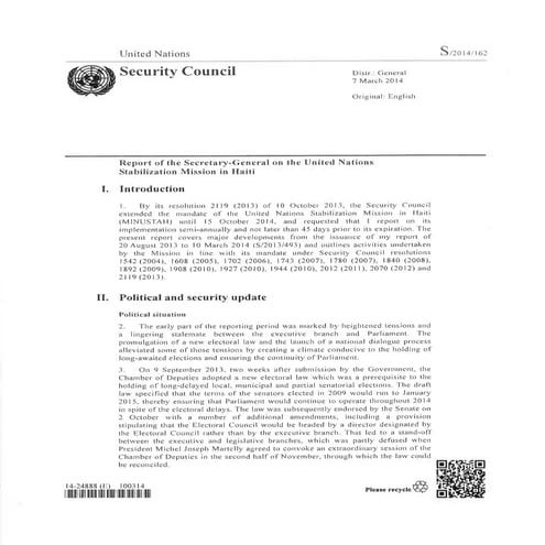 REPORT OF THE SECRETARY GENERAL ON THE UNITED NATIONS STABILIZATION MISSION I...