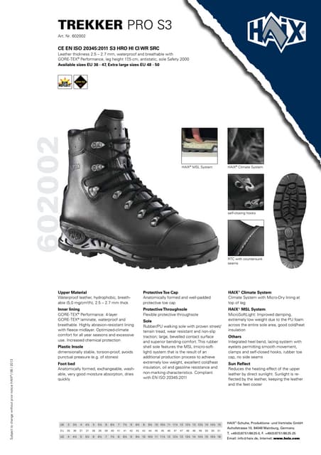 HAIX TREKKER PRO 2.0 Safety Boots - Police S3 Insert Boots, Sizes 35-50