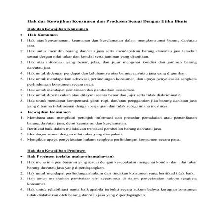 Hak kewajiban konsumen dan produsen sesuai dengan etika bisnis