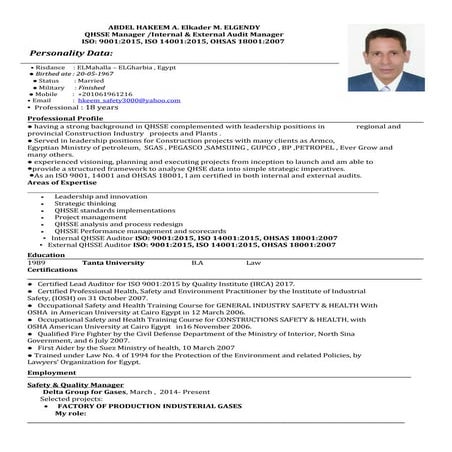 HSE Manager (C.V) | PDF