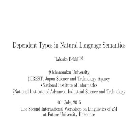 Dependent Types in Natural Language Semantics