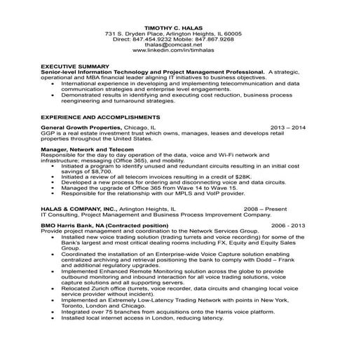 Tim Halas Resume