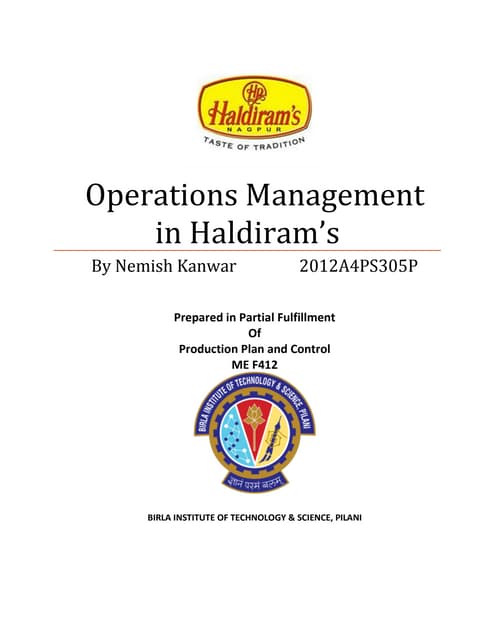 Haldiram's Operation Research