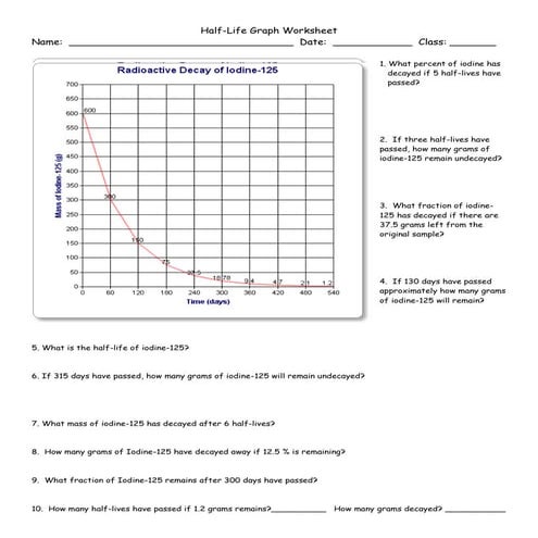 Half life-graph-worksheet