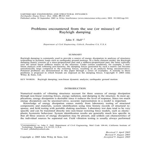 Hall 2006 problems-encounteredfromuserayleighdamping