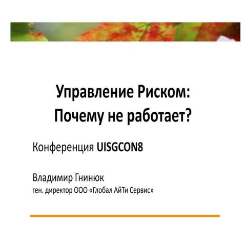 Владимир Гнинюк - Управление Риском: Почему не работает?