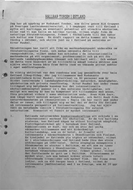 Hallbar turism i Estland  - report ...