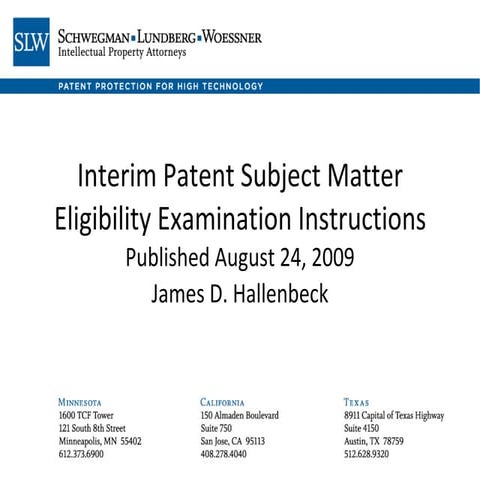 Hallenbeck Interim Patent Subject Matter Eligibility Examination Instructions