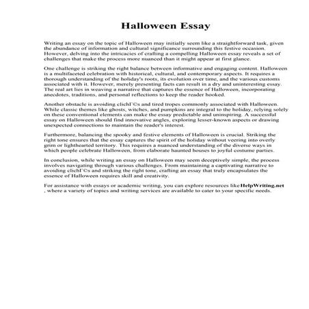 Halloween Essay. Southeast Technical College