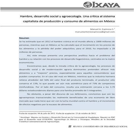 Hambre, desarrollo social y agroecología.