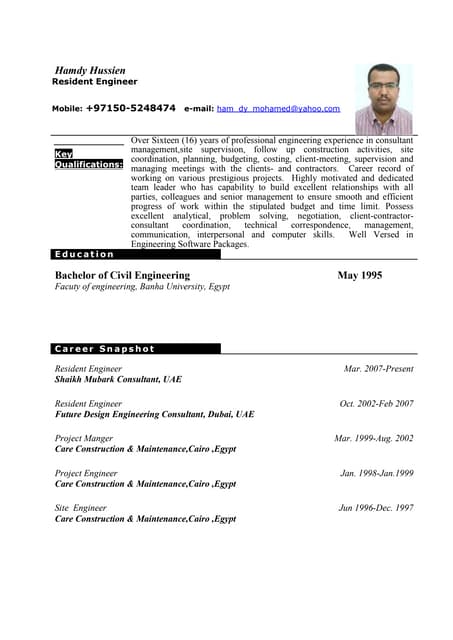 Hamdy hussien cv resident engineer
