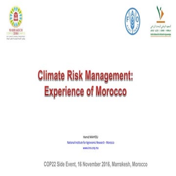 Climate Risk Management: Experience of Morocco