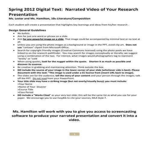 Hamilton and Lester Digital Text Narrated Presentation Zen Requirements  Spri...