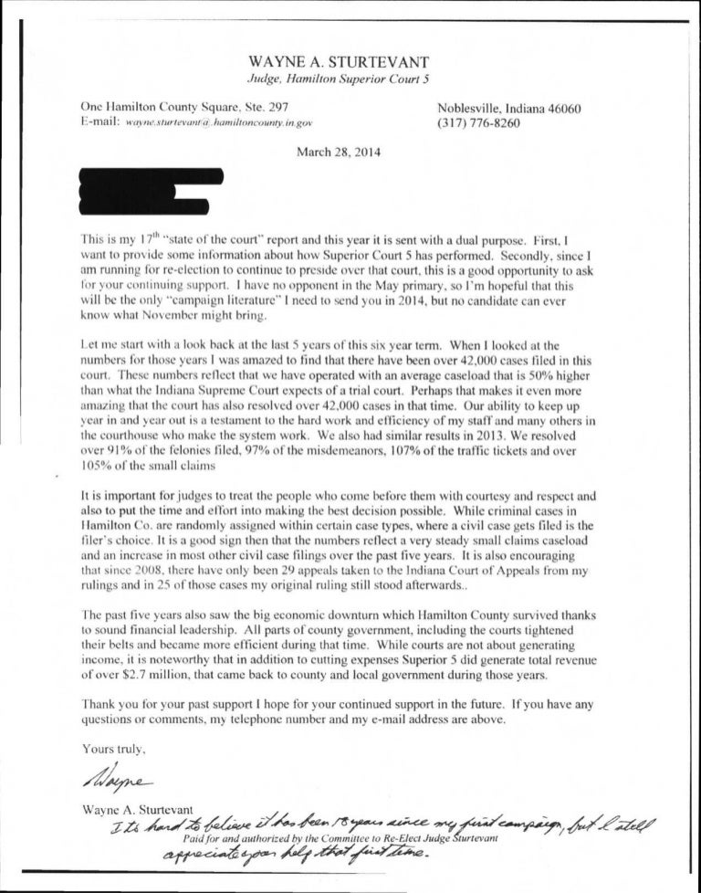 hamilton county judge wayne sturtevant letter addressing a letter to a judge
