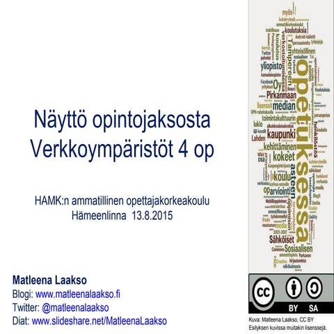 Näyttö opintojaksosta Verkkoympäristöt