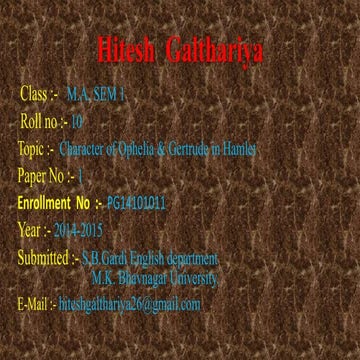 Character of Ophelia & Gertrude in Hamlet