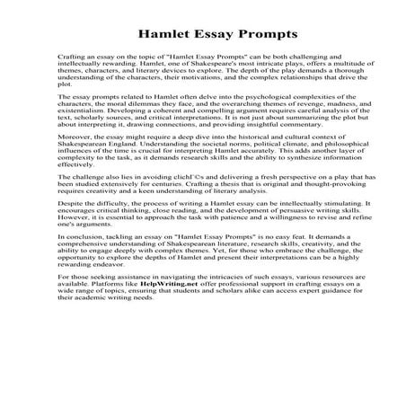 Hamlet Essay Prompts. Five Branches University