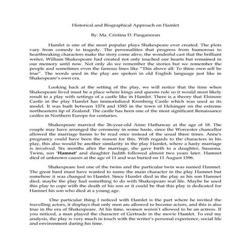 Historical and Biographical Approach on Hamlet