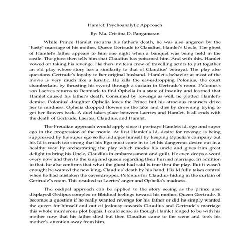 Hamlet: Psychoanalytic Approach