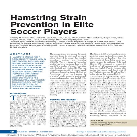 Hamstring strain prevention in elite soccer players