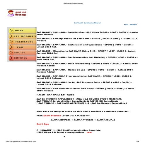 SAP Hana sp08 latest certification material 2014