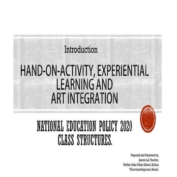 Hand on activity, Experiential Learning and Art Integration & NEP | PDF