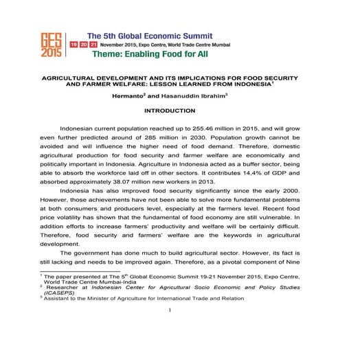 AGRICULTURAL DEVELOPMENT AND ITS IMPLICATIONS FOR FOOD SECURITY AND FARMER WE...