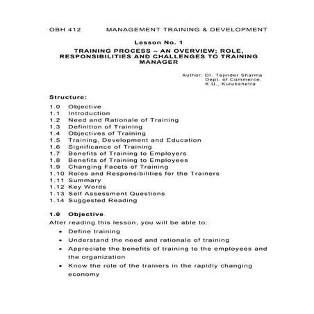(Handbook) management of training &amp; development